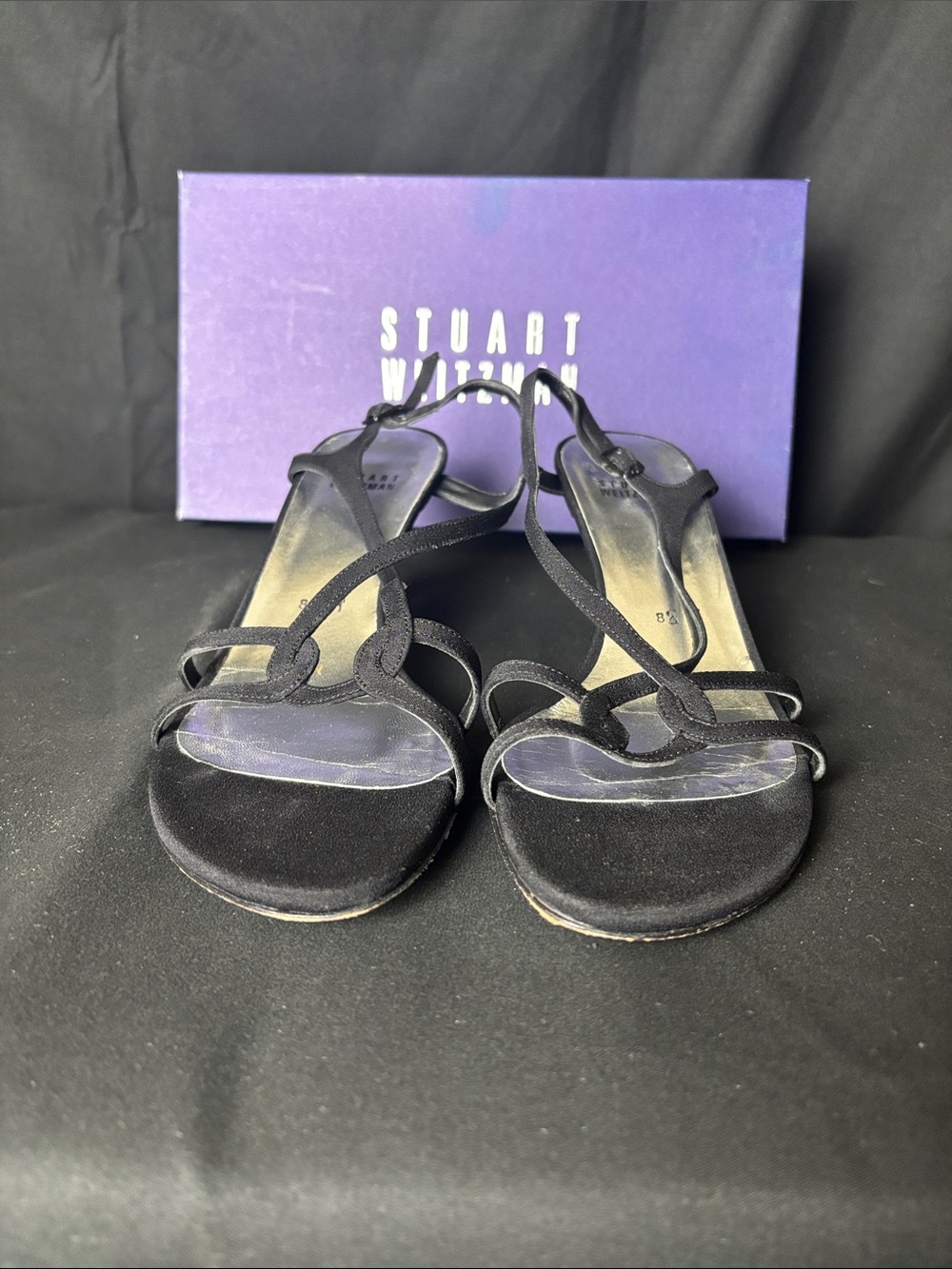 Stuart Weitzman Black Strappy Open-Toe Slingback Heels
